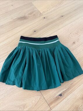Green Pleated Skirt with Striped Waistband